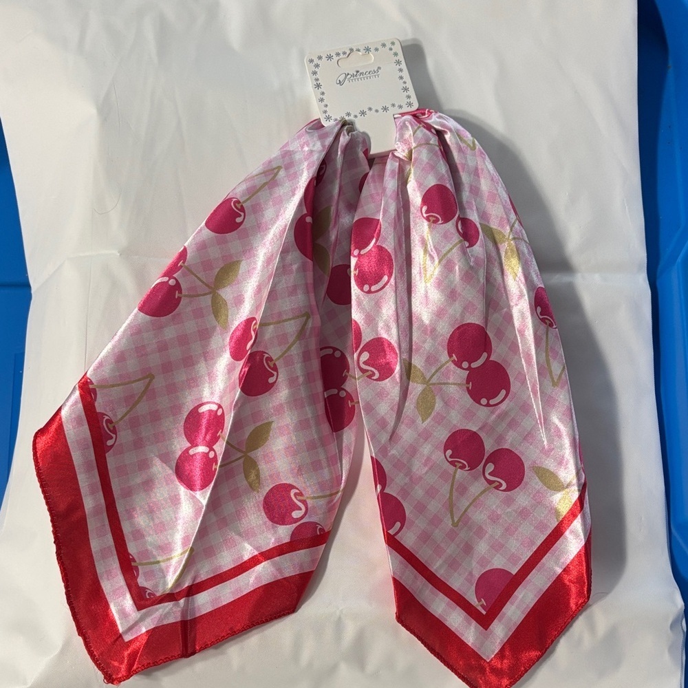 Pink Checkered Fashion Scarf with Cherries